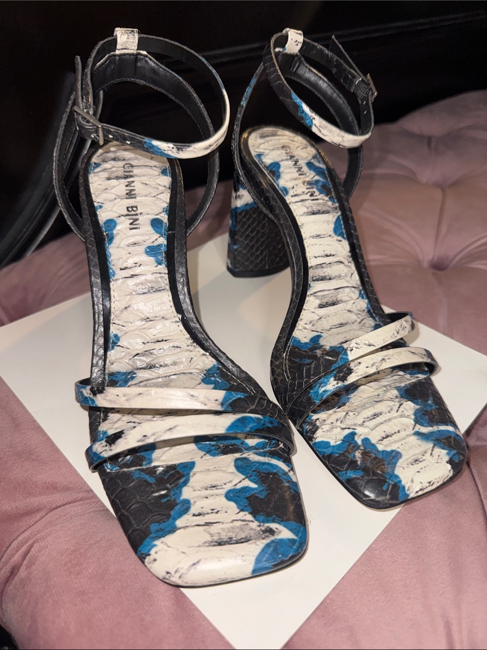 Gianni Bini Zarriah Snake Print Strappy Sandals